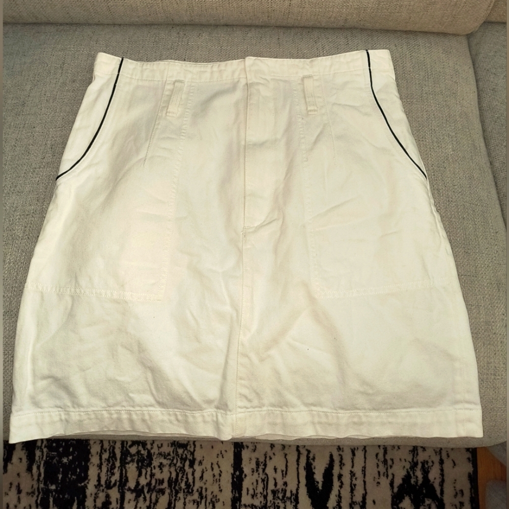Rag & Bone White Cotton Denim Skirt with Black Trim